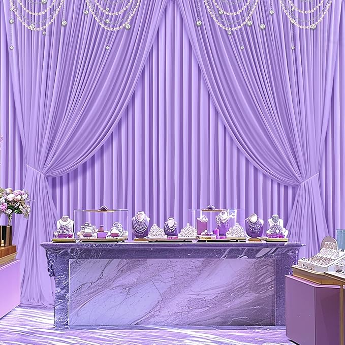4 Panels Lavender Backdrop Curtain for Parties Wedding Light Purple Wrinkle Free 20ft x 10ft Backdrop Drapes for Baby Shower Birthday Party Photo Photography Polyester Fabric Background Decoration