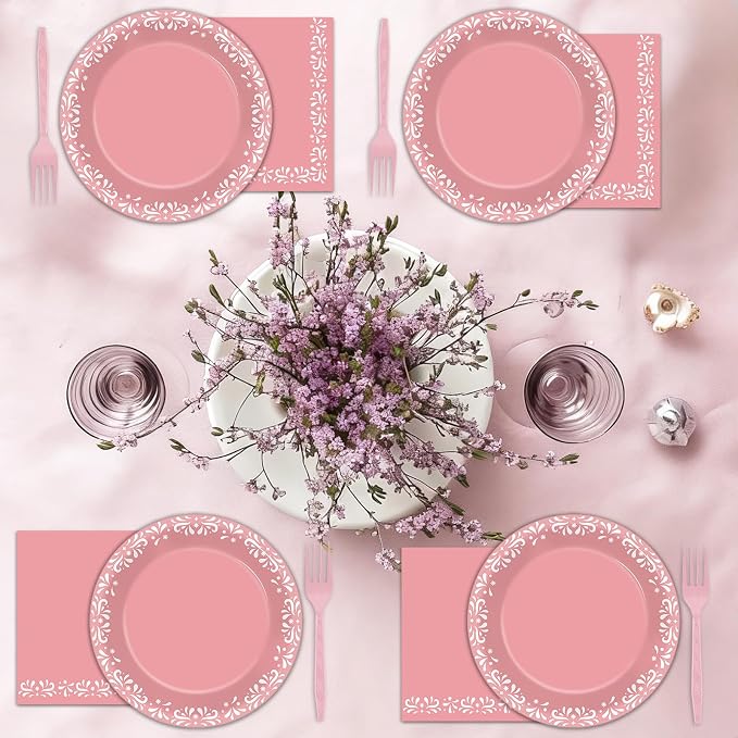 96 Pcs Pink Cielito Party Theme Lindo Decorations Mexican Disposable Plates Mexicanos Baby Shower Decorations Pink Mexican Dinnerware for Baby Shower Wedding Birthday Party Supplies Serves 24 Guests