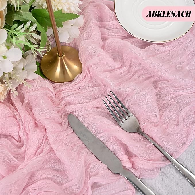 12 Pack Light Pink Cheesecloth Table Runner 120 inch Fall Thanksgiving Boho Rustic Gauze Farmhouse 10FT Cheese Cloth Runner for Baby Shower Wedding Party Holiday Home Decor