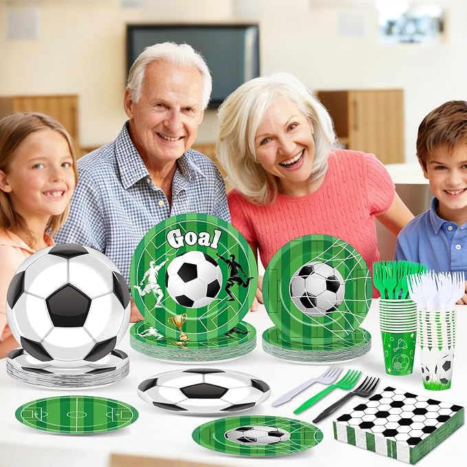 250 Pcs Soccer Birthday Party Decorations Soccer Disposable Party Tableware Sets Including Plates Cups Napkins Soccers Dinnerware for 2026 World Sports Birthday Parties Decorations Supplies Serves 50