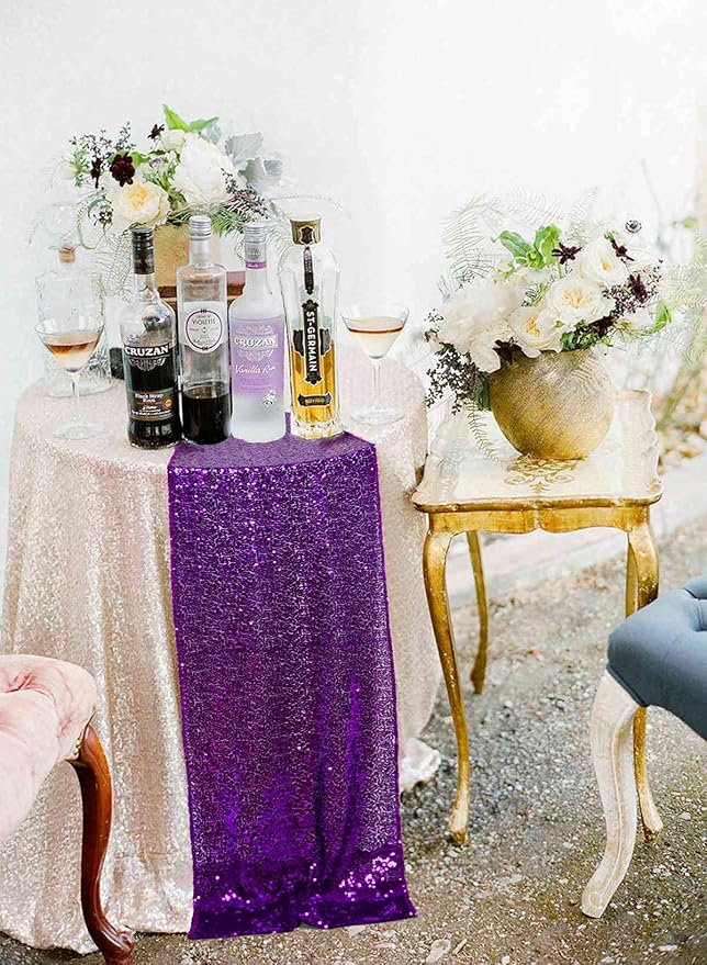 ShinyBeauty Purple Table Runners 12x108-Inches Pack of 5 Sequin Table Runner Sparkly Sequined Fabric Wedding Runners for Table Rectangle Party Table Covers Dining Tablecloth for Banquet Birthday