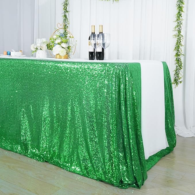 PartyDelight Green Sequin Tablecloth 60x102 Inch Rectangle Table Cloth Glitter for Party Baby Shower Christmas Decorations