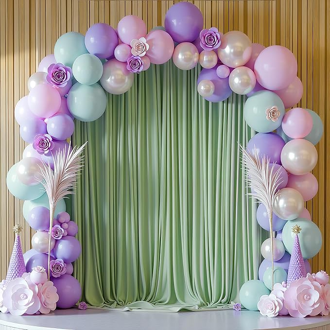 Wokceer Sage Green Backdrop Curtain for Wedding Parties 2 Pack 10x10FT Wedding Curtains Photo Backdrop Drapes Polyester for Photoshoot Baby Shower Birthday Party Background 4 Panels 5x10FT