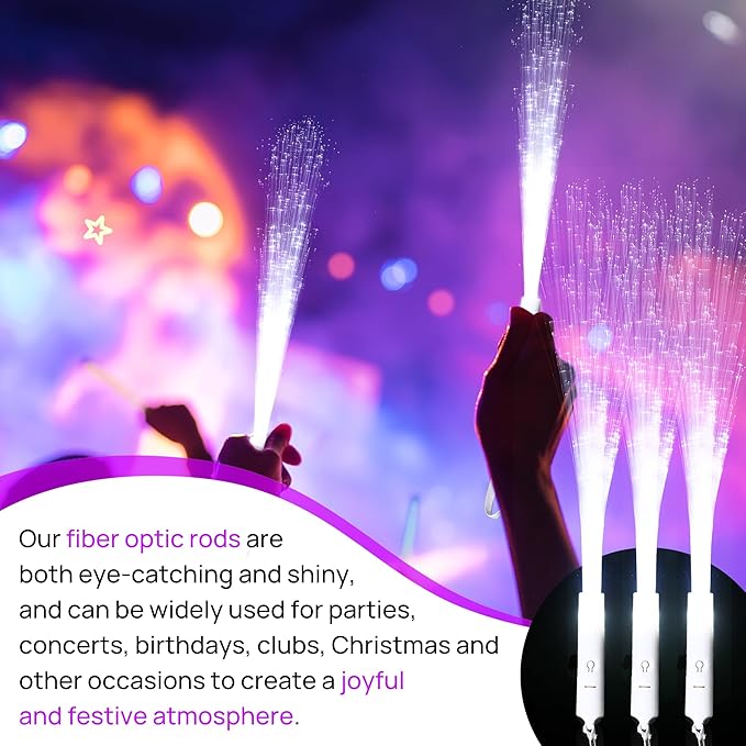 miikoul 64 Pcs Fiber Optic Wands White Glow Sticks LED Wedding Wand Light up Party Favor Sticks Flashing Wands with 3 Light Modes for neon Party Wedding Baby Shower Birthday Party Supplies