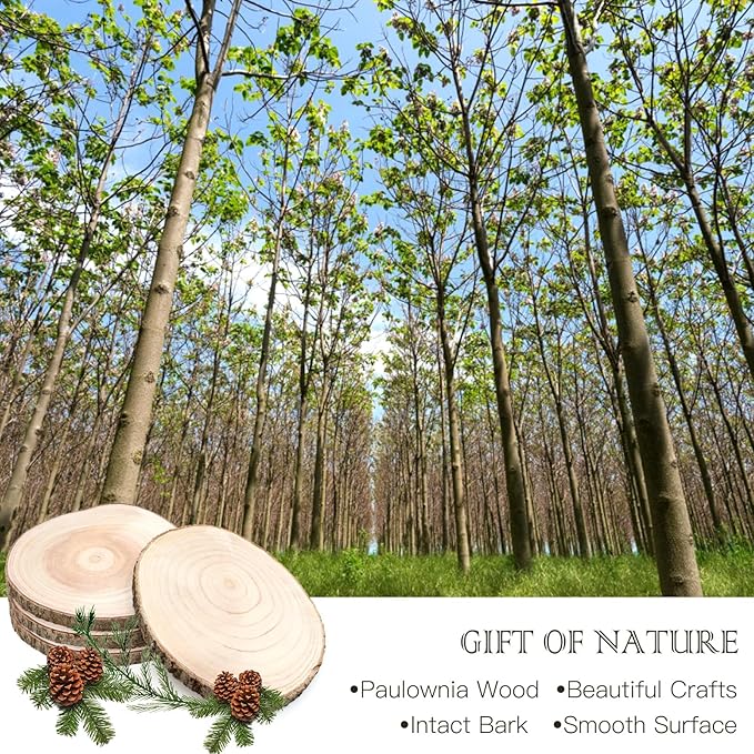 ZOCONE 10 Pcs Large Wood Slices 9-10 Inches Unfinished Rounds, Natural Paulownia Wooden Slices for Centerpieces, Round Wooden Discs Decoration for Rustic Wedding, Wood Centerpieces for Tables