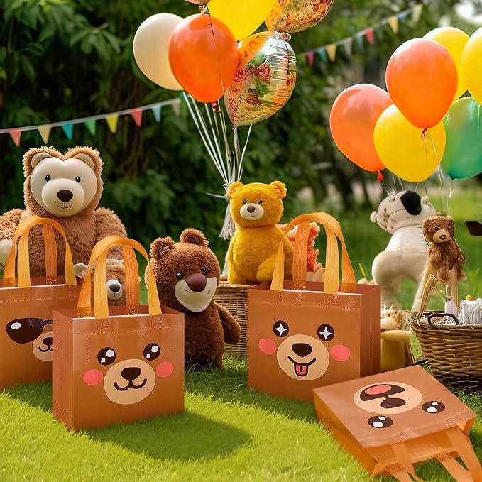 Sweetude 40 Pcs Bear Gift Party Favor Bags with Handle, Non Woven Goodie Bags Birthday Favor for Birthday Baby Shower Packaging Supplies
