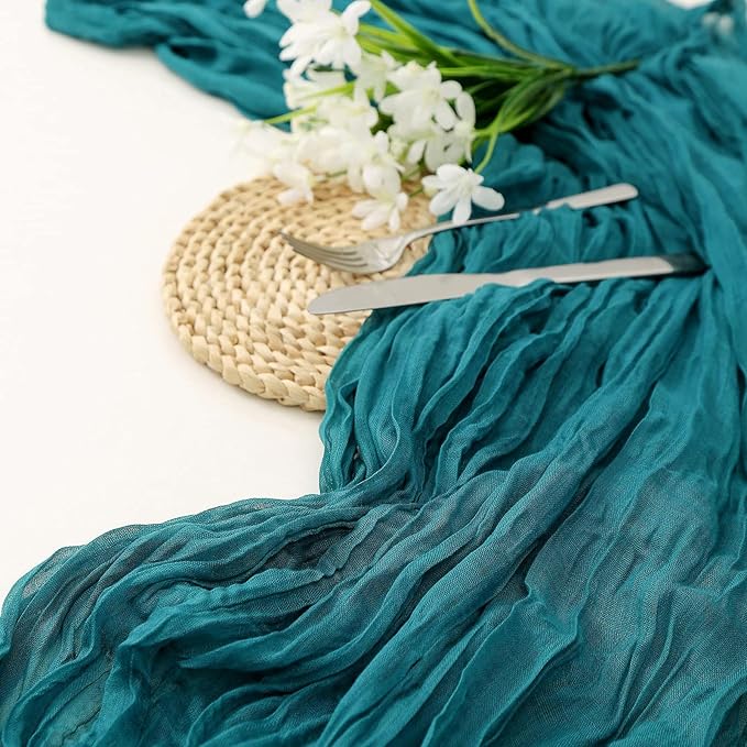 1 Pack Cheesecloth Table Runner 10Ft Christmas Gauze Boho Table Runners for Wedding Decor Bridal Shower Decorations Baby Shower Party(35" x 120")