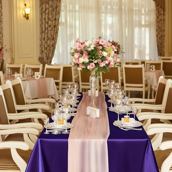 TURSTIN 1 Pack Dark Purple Satin Tablecloth 102 x 58 Inch Overlay Satin Table Cover Rectangle Bright Silk Tablecloth Smooth Fabric Table Decoration for Wedding Banquet Party Events
