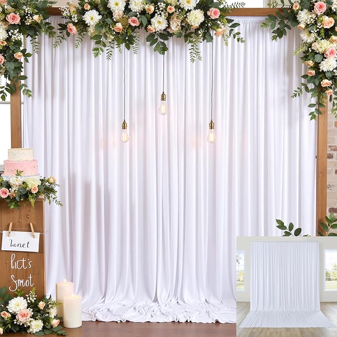 12ft x 10ft White Backdrop Curtains for Parties, Wrinkle Free 2 Panels Photo Backdrop Drapes Back Drop Cloth for Wedding Birthday Photography Background Decor