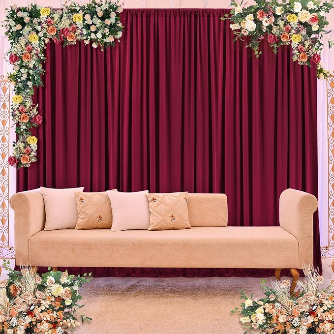 20ft×10ft Wrinkles Free Burgundy Backdrop Curtain for Wedding Party, 4 Panels 5×10ft Soft Silky Polyester Wine Red Photo Backdrop Drapes for Birthday Parties Baby Shower Mother‘s Day Photography