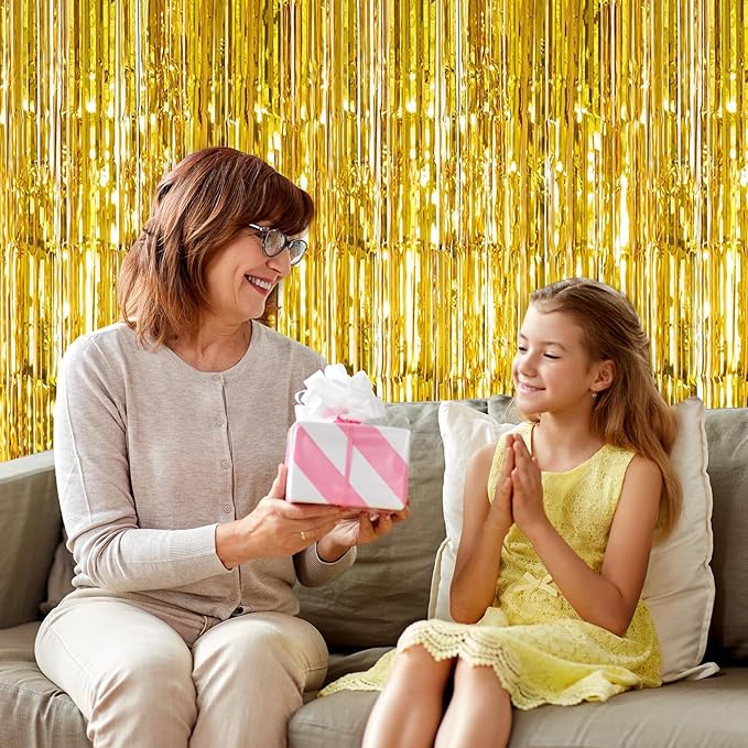 40 Pack Gold Foil Curtain Backdrop Metallic Tinsel Foil Fringe Curtains Photo Booth Props for Birthday Party Decoration Christmas Holiday Halloween New Year Party Supply