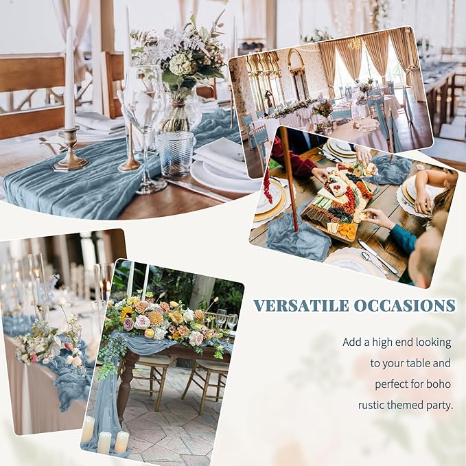 24 Pack Dusty Blue Table Runner, Cheesecloth Table Runner Long Romantic Semi Sheer Rustic Boho Gauze Table Runners for Wedding Bridal Shower Birthday Party Decorations(17.7×108 Inch)