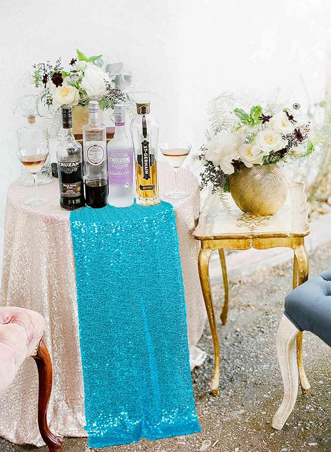 ShinyBeauty Sequin Table Runner Turquoise 12x108-Inch Aqua Party Runner 30Th Birthday Decorations