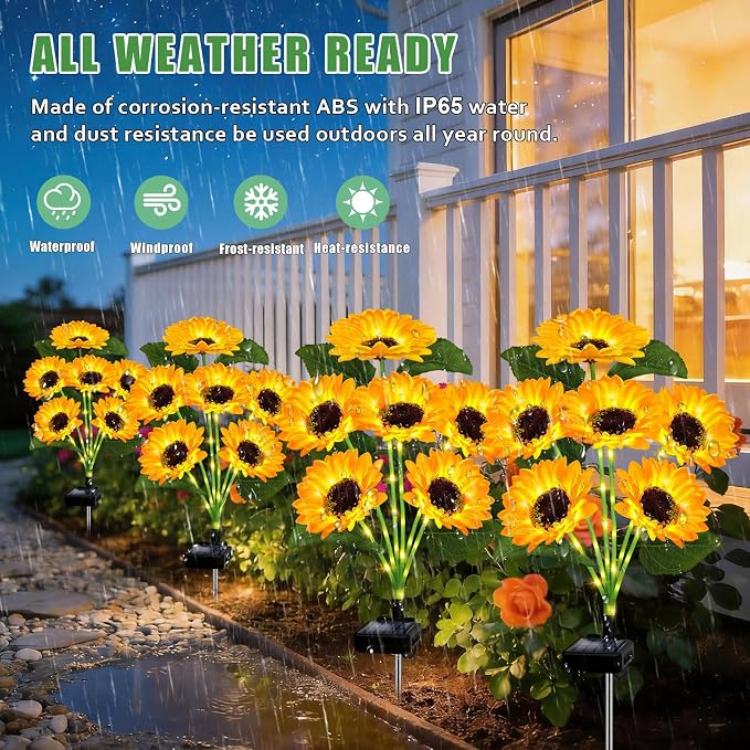 6 Pack with 36 Sunflower Lights,Solar Lights Outdoor Garden Decor,Solar Flowers Lights Waterproof,Sunflowers Birthday Gifts for Mom Women Grandma,Decorative Stakes Lights for Landscape Yard Patio Lawn