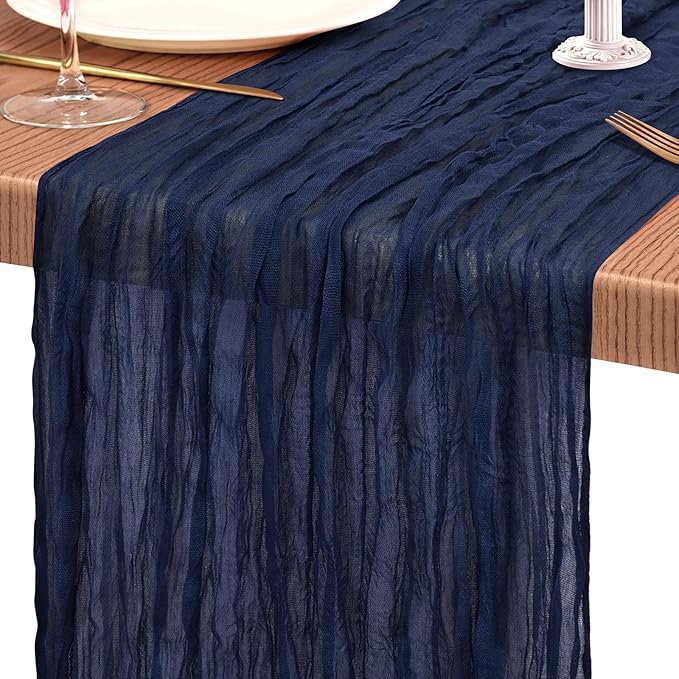 10 Pack Navy Blue Cheesecloth Table Runner 10FT Boho Gauze Cheese Cloth Table Runners Romantic Rustic Sheer Table Decorations for Wedding Party Baby Shower Birthday Holiday Home