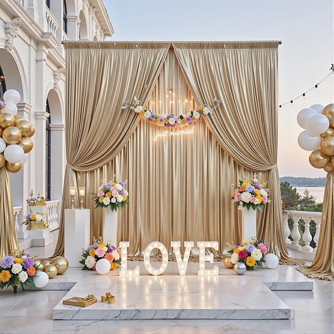 10x10FT Champagne Sequin Backdrop Curtain for Party - 2 Panels 5x10FT Wrinkle-Free Shimmer Drapes for Birthday, Wedding, Christmas, Decorations & Photography