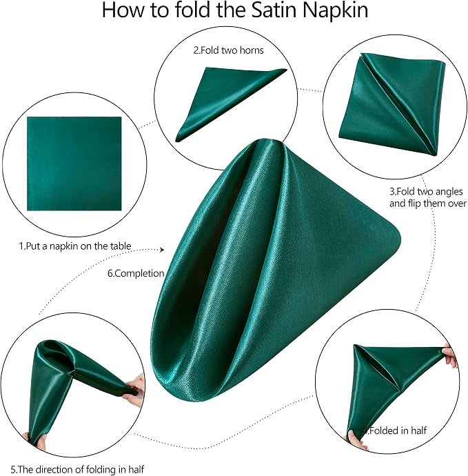 50 Pack Square Satin Dinner Napkins, 20x20 Inches Silky Soft Smooth Table Cloth Napkins for Restaurant Weddings Banquet Party Decoration, Blackish Green