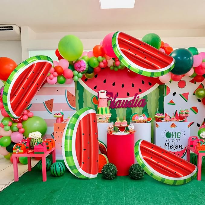 JellyArch 4 Pcs Watermelon Party Decorations Inflatable Pool Floats 36 Inch Inflatable Pool Floats Summer Luau Hawaiian Party Watermelon Birthday Decorations Blow up Surfboard for Wall Beach Decor