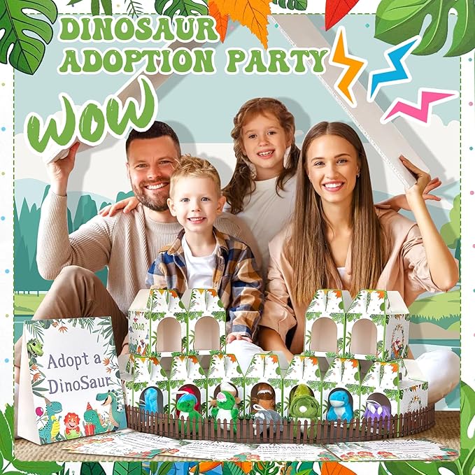 38 Pcs Adopt a Dinosaur Pet Party Favors Dinosaur Stuffed Animal Include 12 Mini Plush Dinosaur 12 Foldable Boxes 12 Adopt Dinosaur Cards 1 Adopt Sign 1 Adopt Fence for Adopt a Pet Party