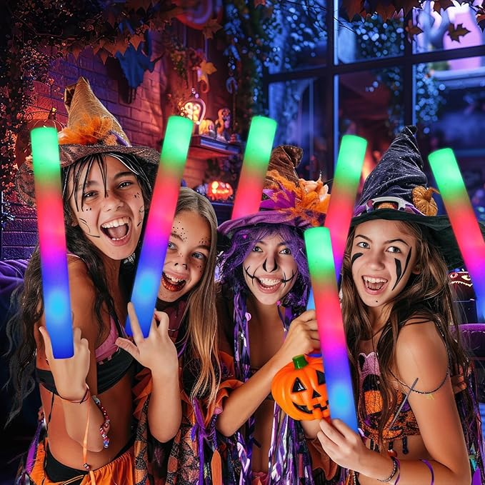 HONLYNE 46 PCS Foam Glow Sticks with 3 Modes Colorful Flashing, Foam Light Up Sticks, LED Light Sticks, Glow Sticks Party Pack for Halloween, New Year, Wedding, Raves, Concert, Christmas