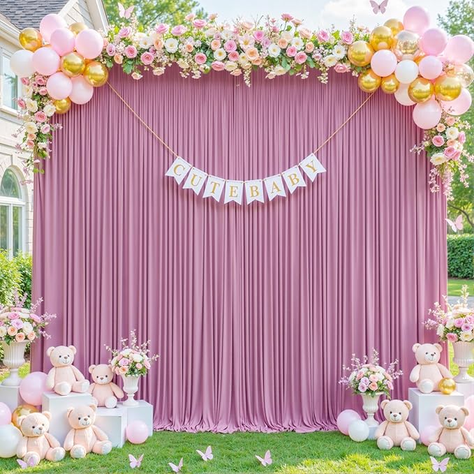 10 Panels Dusty Pink Backdrop Curtain for Wedding Parties Wrinkle Free Pink Photo Curtains Backdrop Drapes Fabric Decoration for Birthday Party Baby Shower 50ft(W) x 10ft(H)