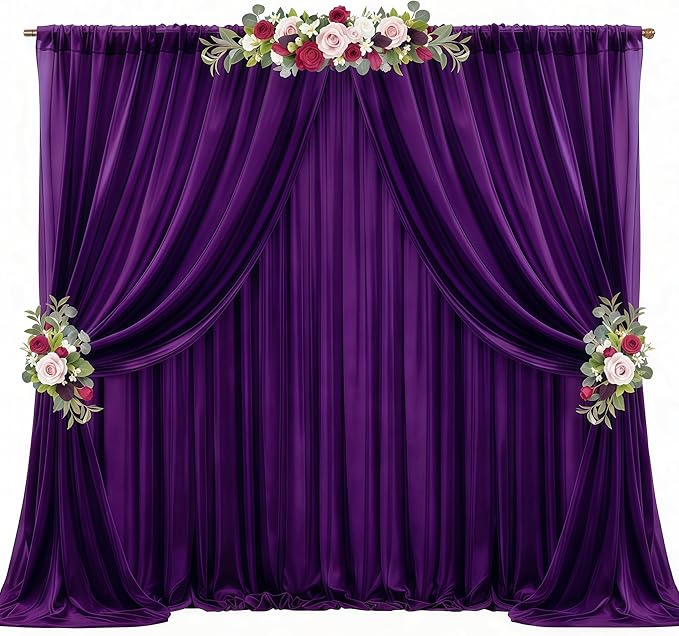20ft x 10ft Purple Backdrop Curtains, Wrinkle-Free Sheer Chiffon Fabric Photo Backdrop Drapes for Wedding Arch Party Ceremony Stage Photography Decorations