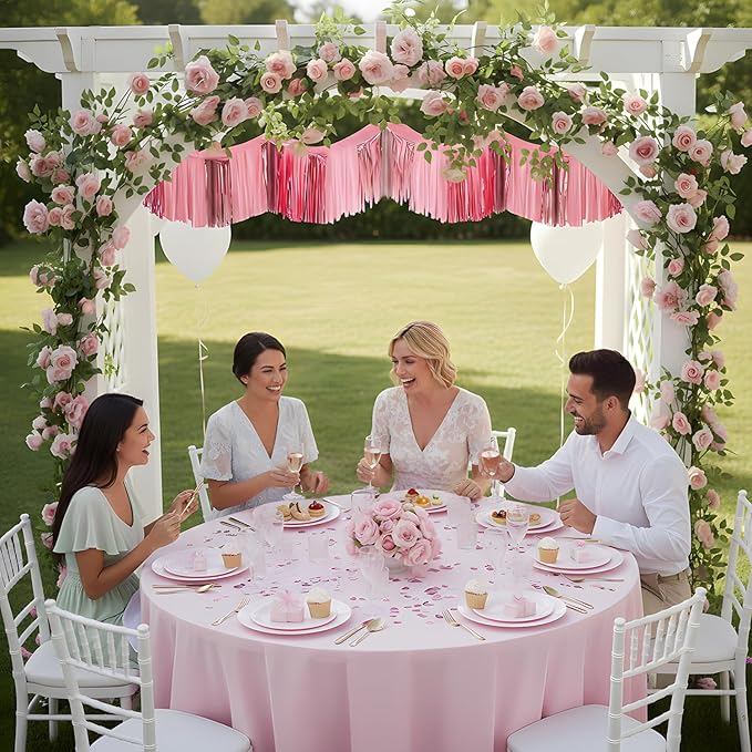Fun Express 12 Ft. Pink Metallic Foil & Tissue Paper Hanging Ceiling Decoration