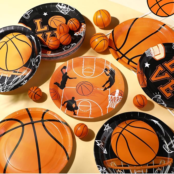 Funnymoom 60 Pcs Basketball Paper Plates 9 Inch Sports Theme Birthday Disposable Plates for Adults Basketball Birthday Team Party Decorations Supplies