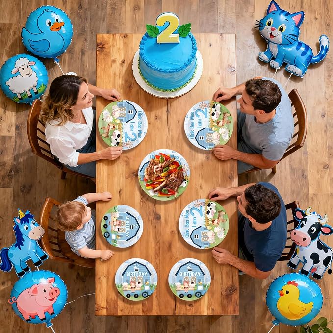 96Pcs Oink Baa Moo Im Two Party Supplies Farm Animal 2nd Birthday Plates and Napkins Farm House Animal Barnyard Theme Tableware Set for Boy Girl 2 Year Old Birthday Party Supplies,Serves 24