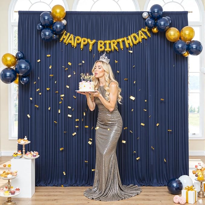 10ft x 7ft Navy Blue Backdrop Curtain for Parties Wedding Wrinkle Free Backdrop Drapes Panels for Baby Shower Gender Reveal Birthday Photo Photography Polyester Fabric Background Decoration