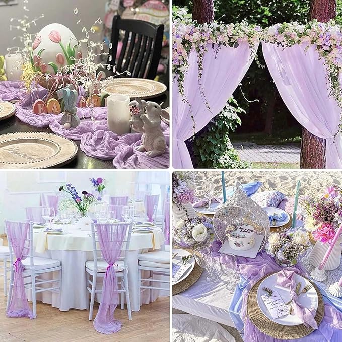 Lav Purple Valentine's Day Cheesecloth Table Runner 21x120 Inch Gauze Table Runners Reusable Polyester 10ft Boho Rustic Cheese Cloth Table Runner for Wedding Party Baby Shower Birthday