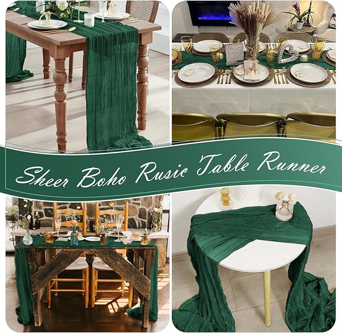 30 Pack Emerald Green Cheesecloth Table Runner 17 x 108 inch Cheese Cloth Table Runners 9ft Green Table Runner Rustic Romantic Sheer Gauze Runner for Wedding Party Baby Shower Table Decoration