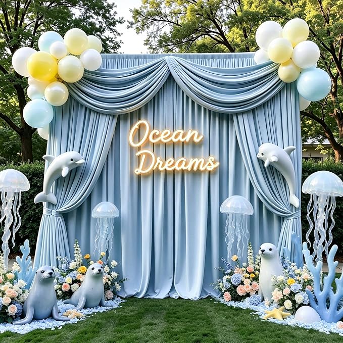 Gallety Baby Blue Backdrop Curtain for Wedding, Polyester Photography Backdrops Curtains - 20FT x 10FT Photobooth Backdrop Curtains for Celebration,Birthday, Formal Dinners,Graduation Decorations