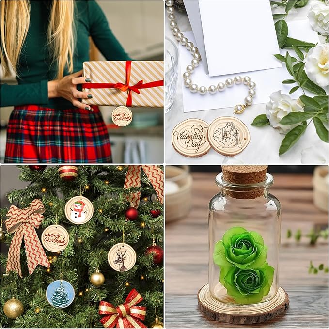 20Pcs Large Unfinished Wood Slices for Centerpieces,Wood Centerpieces for Tables,DIY Round Wooden Discs with Tree Bark for Holiday Ornaments,Rustic Wedding (2.4-2.8in)