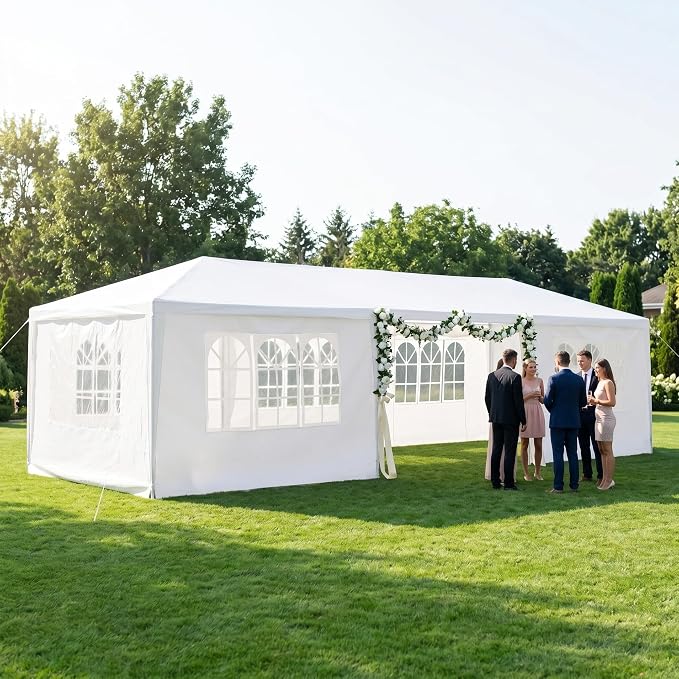 10x30 Canopy Tent for Parties, Heavy Duty Waterproof Outdoor Tent with 7 Detachable Sidewalls & Window Panels, Large Event, Wedding & Backyard Shelter, Commercial & Personal Use, White