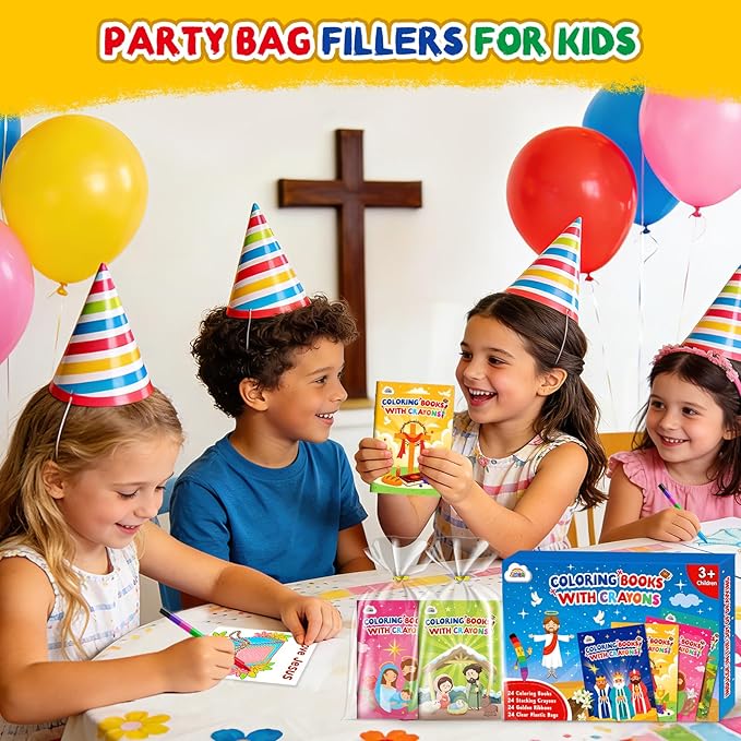 ZMLM 24 Pack Christian Coloring Books for Kids with Crayons,Party Favors for Kids 4-8, Goodie Bags Stuffers for Toddlers, Classroom Prizes Birthday Return Gifts (Christian)