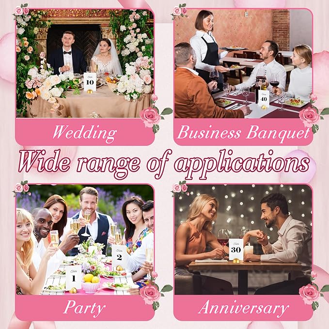 Taiyin 40 Sets Wedding Table Number Card Stock Signs with Round Stand 4 x 6 Inch 1-40 Gold Table Numbers with Stand Wooden Gold Card Holder for Wedding Reception Anniversary Party Restaurant Events