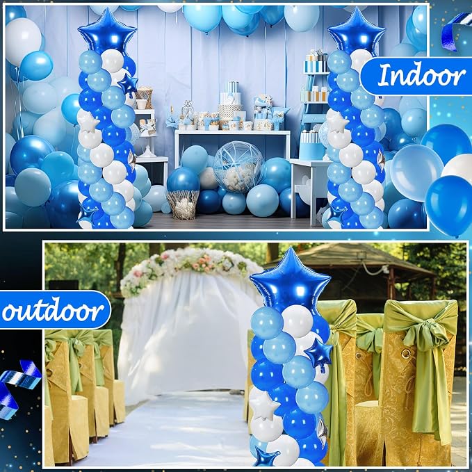 Gejoy 110 Pcs Blue White Balloons Column Stand Kit Adjustable Tower Stand from 1.4 to 6.6 ft with Bases for Back to School Wedding Birthday Baby Shower Party