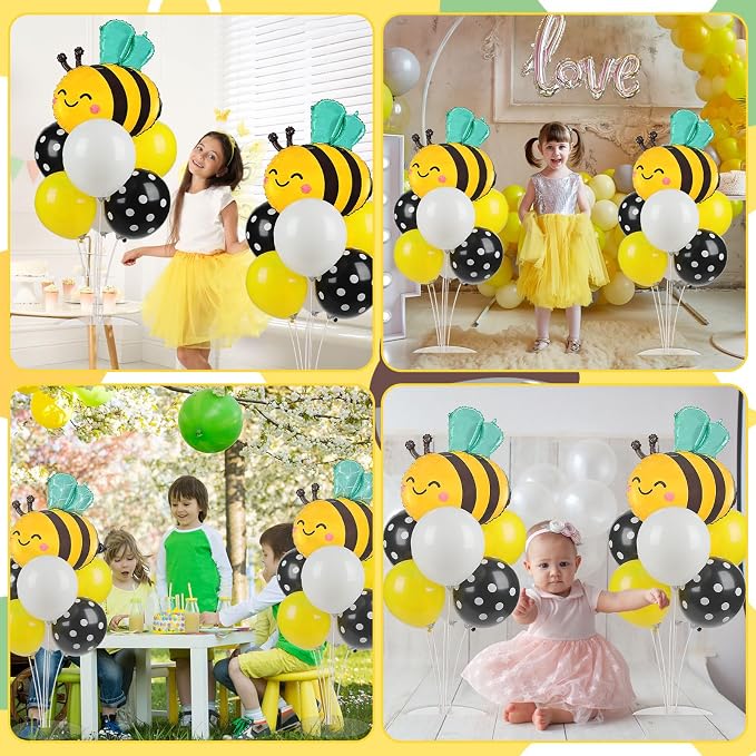 Bee Birthday Party Balloons Stand Kit 2 Sets with 2 Bumble Bee Foil Balloons Honey Bee Themed Party Balloon Centerpiece for Tables for Gender Reveal Birthday Baby Shower Bee Daisy Party Decorations