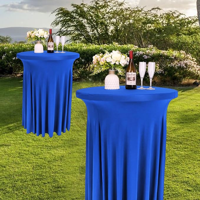 Fivenl 6 Pack Round Cocktail Tablecloth 32"x 43" Spandex Cocktail Table Skirt, Washable Stretch Fitted Table Covers for High Top Bar,Wedding,Party,Events (Royal Blue)
