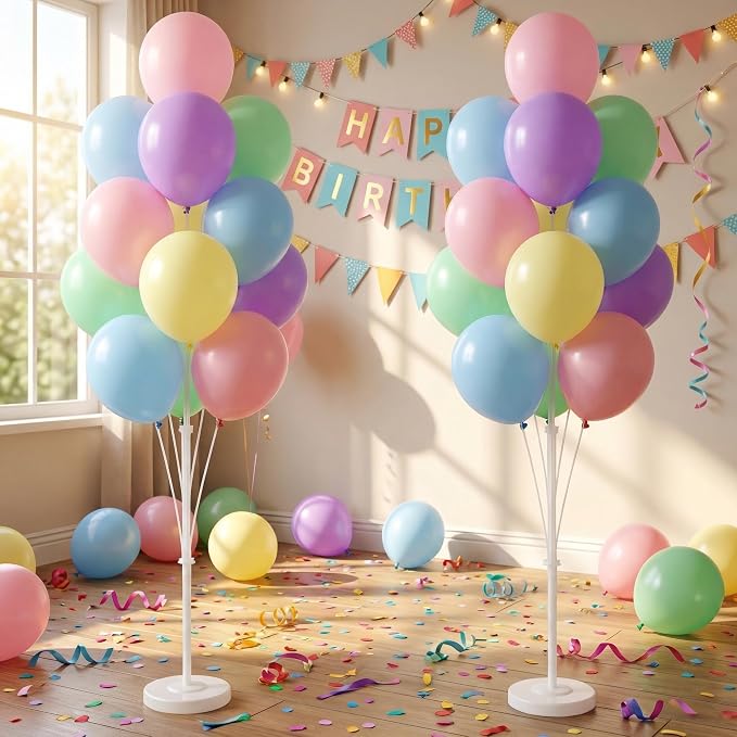 Pastel Balloon Column Kit Set of 2-Balloon Column Kit for Floor,Tower with Stand,Base,Pole&Backdrop Multicolor Macaron Decoration for Bridal Wedding,Baby Shower,Birthday or Bachelorette Party