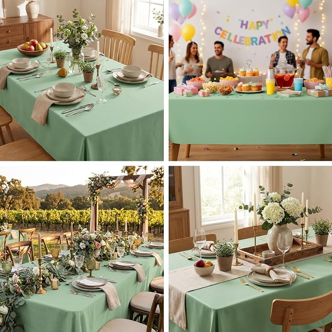 Fixwal 3 Pack Sage Green 60 x 102 Inch Rectangle Tablecloths, Reusable Heavy Duty Washable Polyester Table Covers for 6 Ft Tables, Wedding, Baby Shower, Boho Party, Outdoor, Picnic