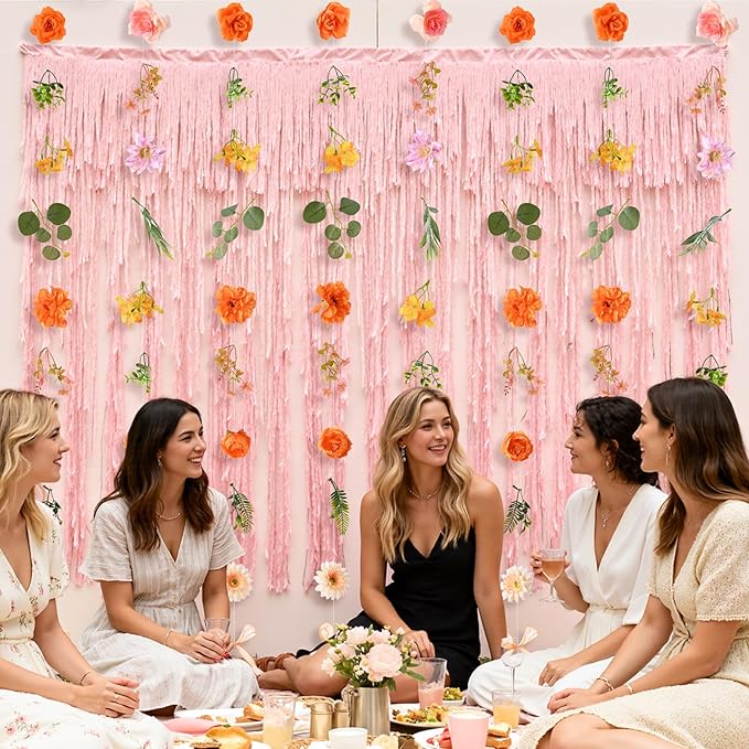 Livole 6Pcs 36Ft Hanging Flower Garland with Bow Orange Wildflower Garlands Backdrop Silk Rose Fake Floral Vines with Hooks for Spring Party Wedding Birthday Anniversary Arch Wall Garden Decor