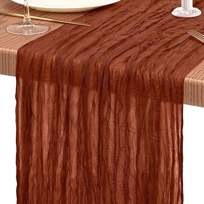 10 Pack Terracotta Cheesecloth Table Runner 10FT Fall Boho Gauze Cheese Cloth Table Runners Romantic Rustic Sheer Table Decorations for Wedding Party Baby Shower Birthday Holiday Home