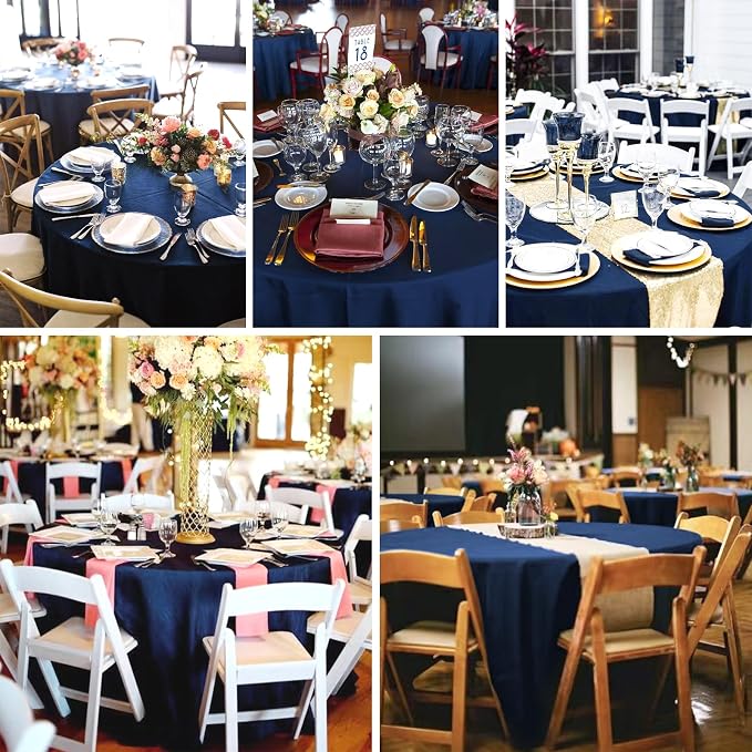 Pesonlook 12 Pack Round Tablecloth 90inch-Navy Blue Polyester Round Table Cloths Washable Fabric Table Cover for Wedding/Party/Banquet/Dining/Buffet