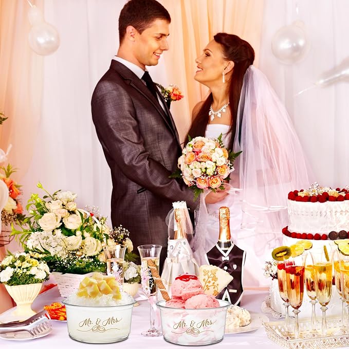SiliFine 100 Pcs Mr and Mrs Wedding Cups 12 oz Disposable Ice Cream Cups Wedding Reception Bowls for Bridal Shower Engagement Anniversary Party Favors Supplies Decoration