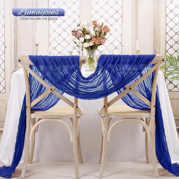 20 Pack Royal Blue Cheesecloth Table Runner 120 Inch 10FT Rustic Boho Gauze Cheese Cloth Table Runner for Wedding Party Baby Shower Thanksgiving Christmas Decoration