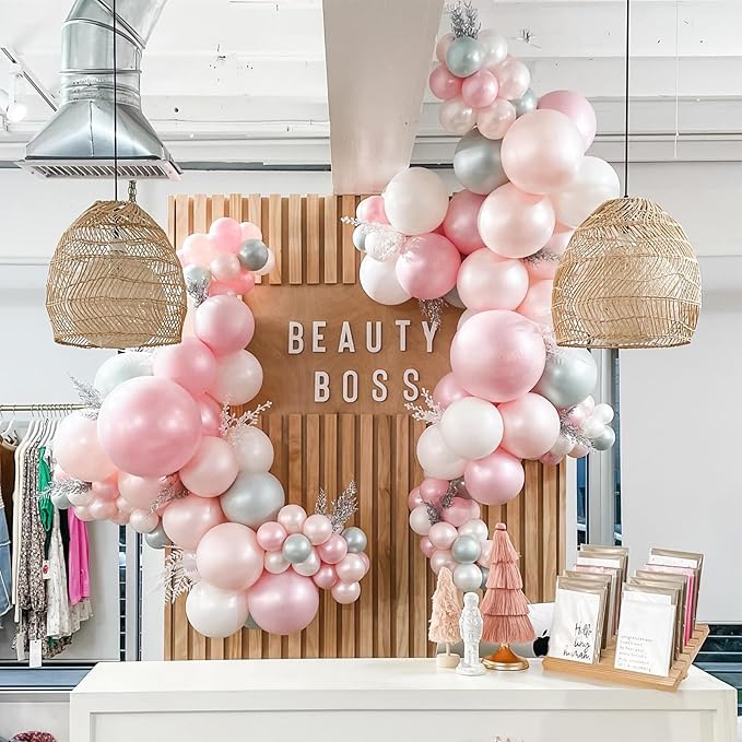 Pearl Pink Balloons, 98PCS Double Stuffed Dusty Rose Pink Balloon Garland Arch Kit, 18/12/10/5 Inch Different Sizes for Baby Bridal Shower Birthday Boho Wedding Party Decorations