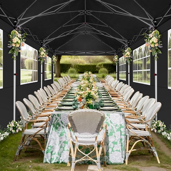 COBIZI Canopy Tent 10x30 Pop Up Canopy with 8 Removable Sidewalls Party Tents for Parties Wedding Patio Commercial Waterproof and UV50+ Ez Outdoor Instant Gazebo with Roller Bag & 4 Sandbags(Black)