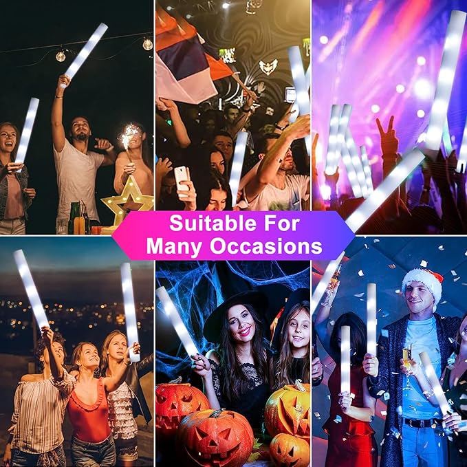 LED Foam Glow Sticks, 18.9 INCH Bulk Glow Sticks, LED Light Sticks, Light-Up Sticks for Concerts, Weddings, Raves, Carnivals, Halloween, Birthdays, and More!